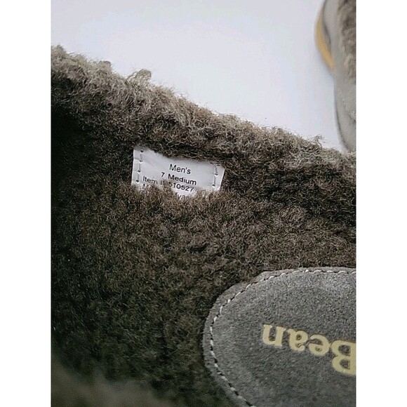 LL BEAN Mountain Slipper Scuffs Mens 7 Ash Gray Suede Leather Fleece Lined Comfy - Picture 6 of 9